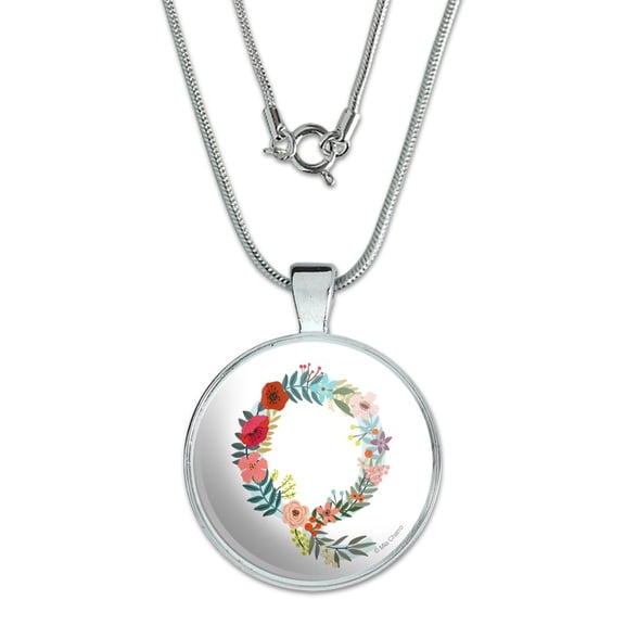 Letter Q Floral Monogram Initial 1" Pendant with Sterling Silver Plated Chain