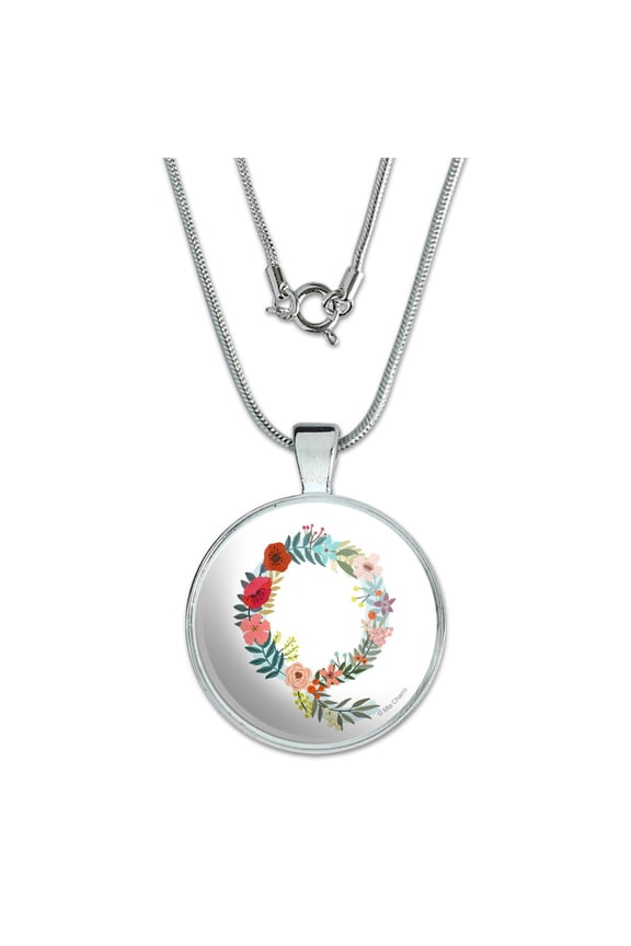 Letter Q Floral Monogram Initial 1" Pendant with Sterling Silver Plated Chain