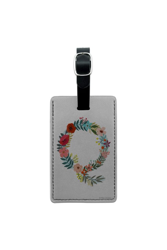 Letter Q Floral Monogram Initial Rectangle Leather Luggage Card Suitcase Carry-On ID Tag