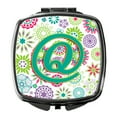 thumbnail image 1 of Letter Q Flowers Pink Teal Green Initial Compact Mirror CJ2011-QSCM, 1 of 4