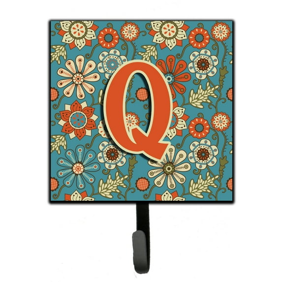 Letter Q Flowers Retro Blue Leash or Key Holder