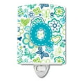 thumbnail image 1 of Letter Q Flowers and Butterflies Teal Blue Ceramic Night Light, 1 of 1