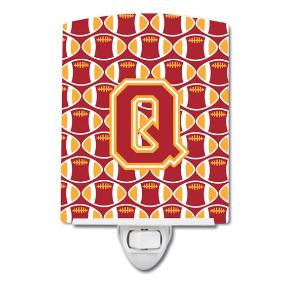 Letter Q Football Cardinal & Gold Ceramic Night Light