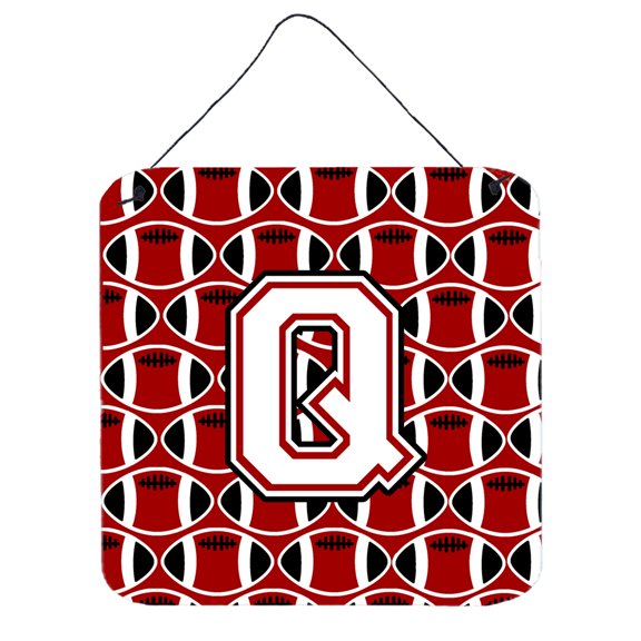 Letter Q Football Cardinal and White Wall or Door Hanging Prints