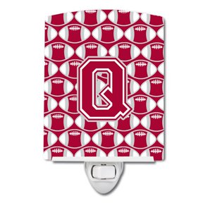 Letter Q Football Crimson, Grey & White Ceramic Night Light