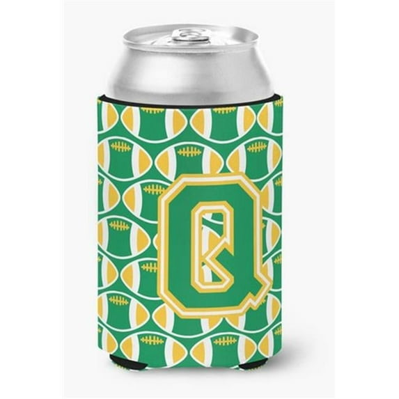 Letter Q Football Green & Gold Can or Bottle Hugger