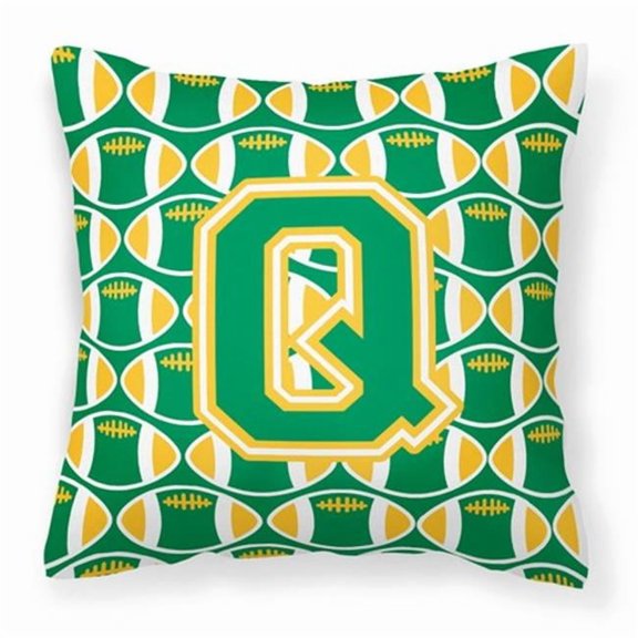 Letter Q Football Green and Gold Fabric Decorative Pillow