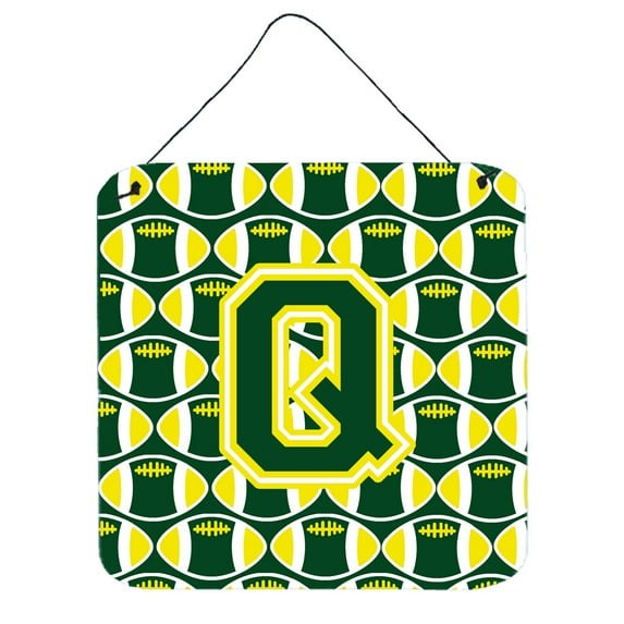 Letter Q Football Green and Yellow Wall or Door Hanging Prints