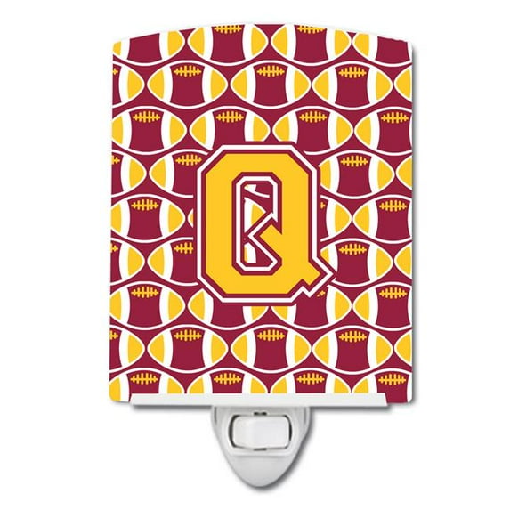 Letter Q Football Maroon & Gold Ceramic Night Light