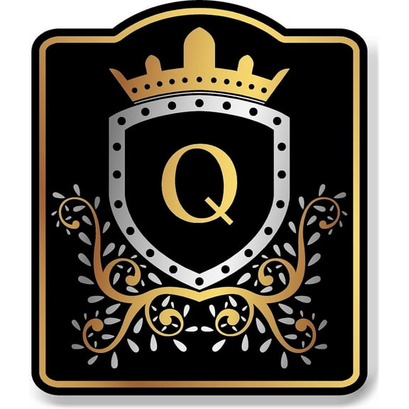 Letter Q Initial Fancy Gold Crown BLACK Aluminum Composite Sign 15''x18''