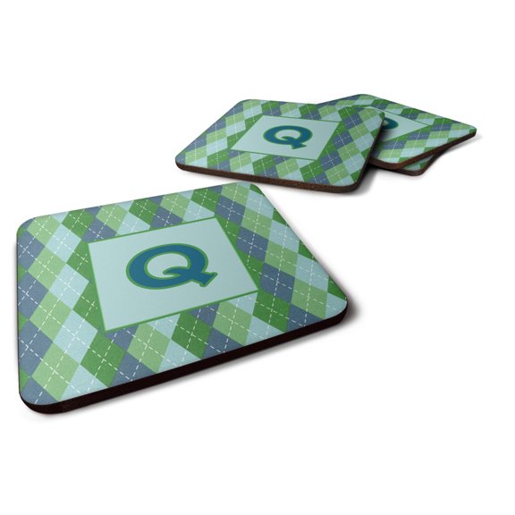 Letter Q Initial Monogram - Blue Argoyle Foam Coaster Set of 4