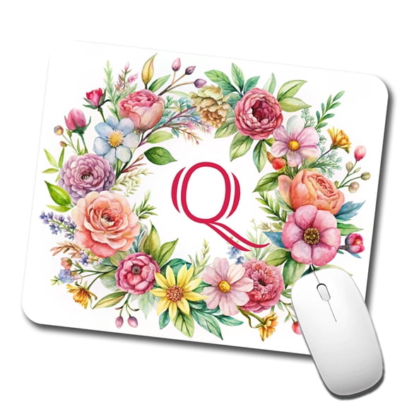 Letter Q Initial Monogram Flowers Floral Mouse Pad Low Profile Gaming Mat