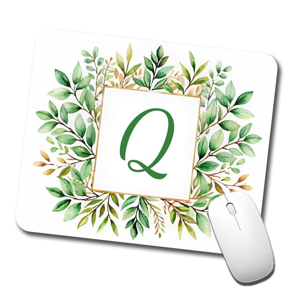 Letter Q Initial Monogram Frame Leaf Mouse Pad Low Profile Gaming Mat