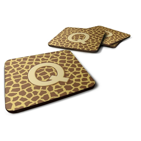 Letter Q Initial Monogram - Giraffe Foam Coaster Set of 4