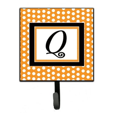 Letter Q Initial Monogram - Orange Polkadots Leash or Key Holder