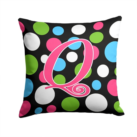 Letter Q Initial Monogram - Polkadots and Pink Fabric Decorative Pillow