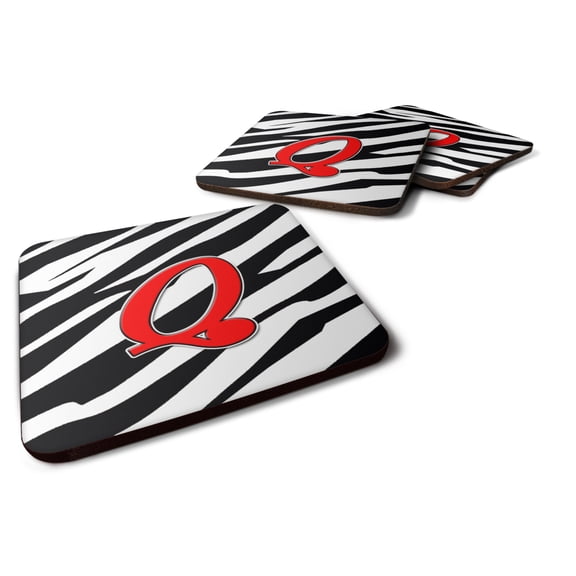 Letter Q Initial Monogram - Zebra Red Foam Coaster Set of 4