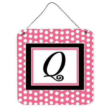 Letter Q Initial - Pink Black Polka Dots Aluminium Metal Wall Or Door Hanging Prints
