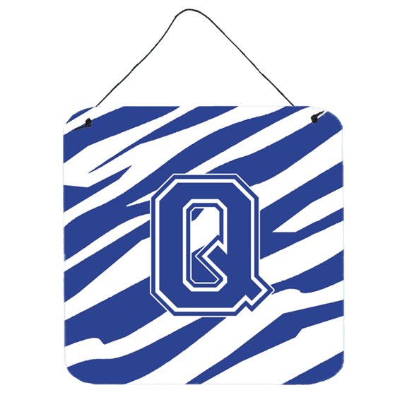 Letter Q Initial Tiger Stripe Blue and White Wall or Door Hanging Prints