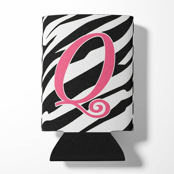 Letter Q Initial Zebra Stripe and Pink Can or Bottle Hugger