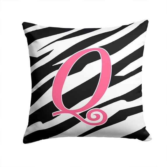 Letter Q Initial Zebra Stripe and Pink Fabric Decorative Pillow