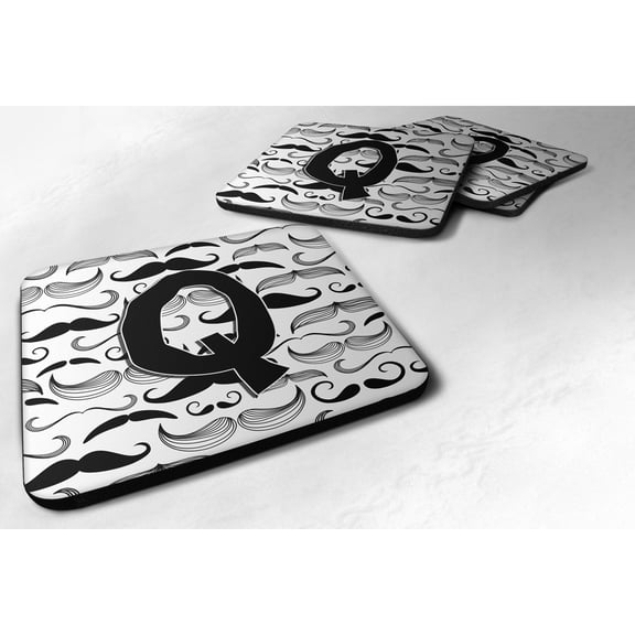 Letter Q Moustache Initial Foam Coaster Set of 4