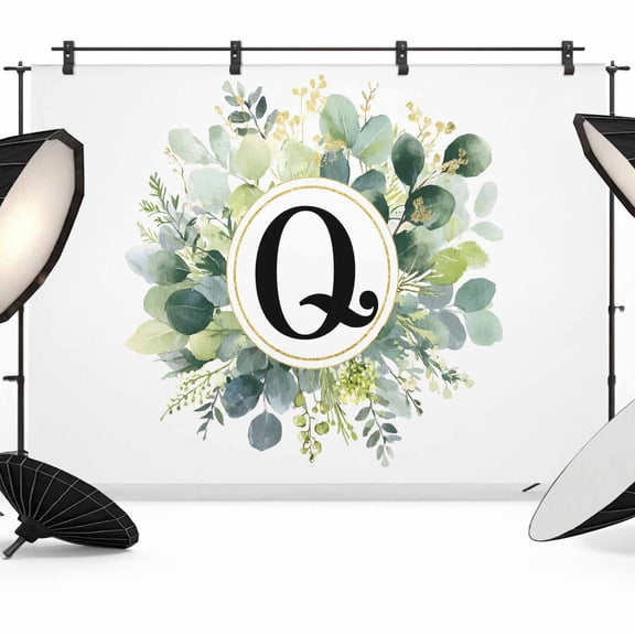 Letter Q Photography Backdrop 7x5FT, Alphabet Green Eucalyptus Leaves Plant Simple Photo Backdrops, Background for Photography Studio Photo Studio Background, Back Drop for Photoshoot
