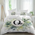 thumbnail image 1 of Letter Q Queen Size Comforter Set, Alphabet Green Eucalyptus Leaves Plant Simple Bedding for All Seasons, 4 Pcs Bed Set, 1Quiltcover (90"x92") ,1Sheet(94"x116"), 2Pillowcases (30"x20"), 1 of 9