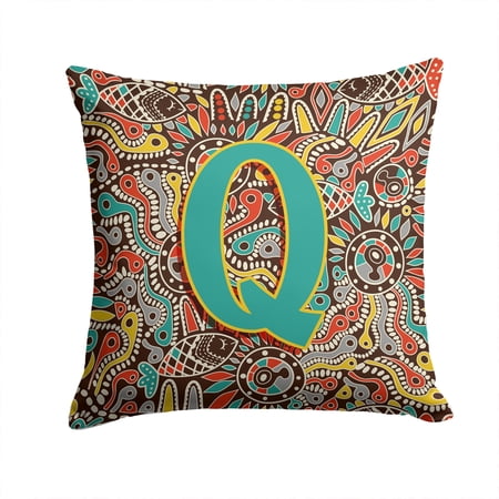 Letter Q Retro Tribal Alphabet Initial Fabric Decorative Pillow