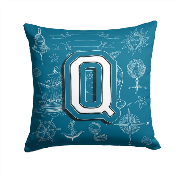 Letter Q Sea Doodles Initial Alphabet Fabric Decorative Pillow