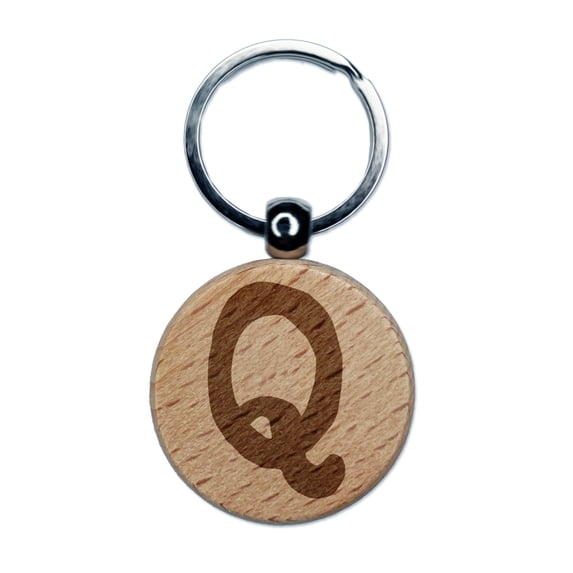 Letter Q Uppercase Cute Typewriter Font Round Keychain Charm Tag - Engraved Wood