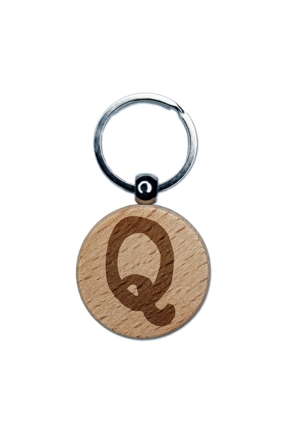 Letter Q Uppercase Cute Typewriter Font Round Keychain Charm Tag - Engraved Wood