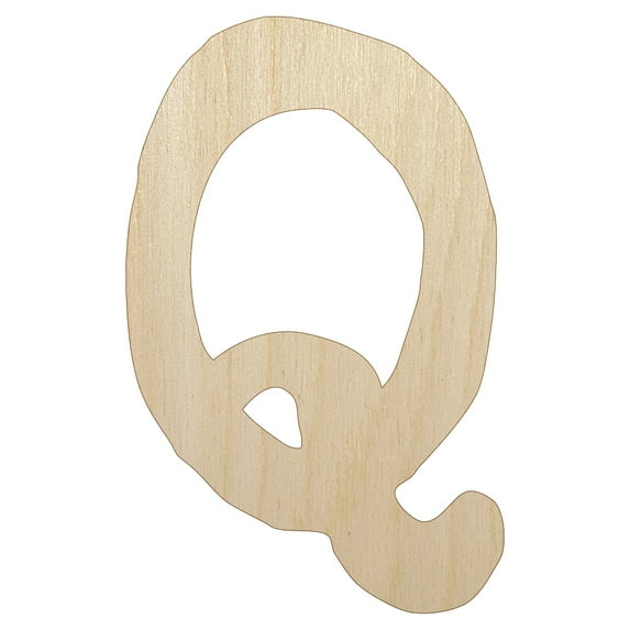 Letter Q Uppercase Cute Typewriter Font Wood Shape Unfinished Piece Cutout Craft DIY Projects - 4.70 Inch Size - 1/8 Inch Thick