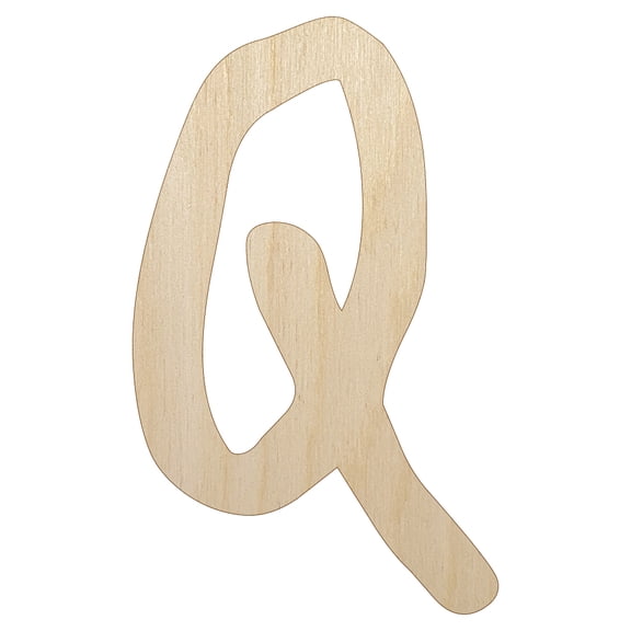 Letter Q Uppercase Felt Marker Font Wood Shape Unfinished Piece Cutout Craft DIY Projects - 4.70 Inch Size - 1/4 Inch Thick