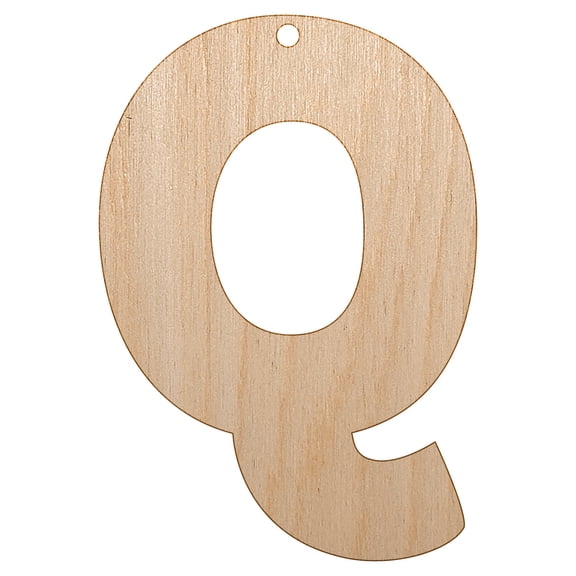 Letter Q Uppercase Fun Bold Font Wood Holiday Christmas Tree Ornament Unfinished DIY Pre-Drilled Craft