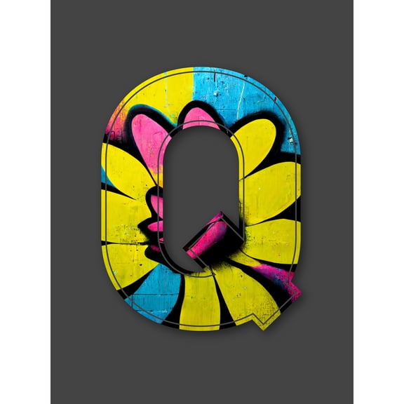 Letter Q Yellow Flower Decorative Graffiti Mural Alphabet Initial Stencil Extra Large XL Wall Art Poster Print