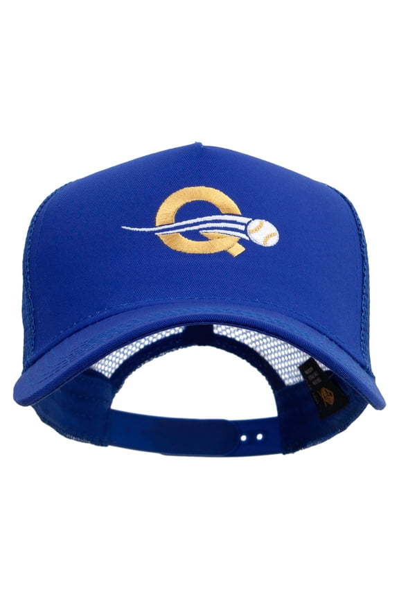 Letter Q with Baseball Embroidered Five Panels Prostyle Trucker Mesh Cap - Royal OSFM