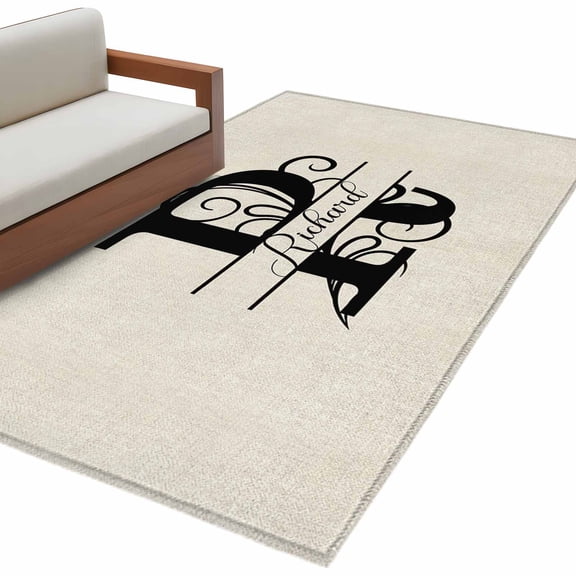 Letter R 3'x5' Washable Rug, Monogram Words Non-Slip Area Rugs for Entryway Kitchen Classroom, Dorm Throw Carpet, Low Pile Soft Indoor Floor Mat