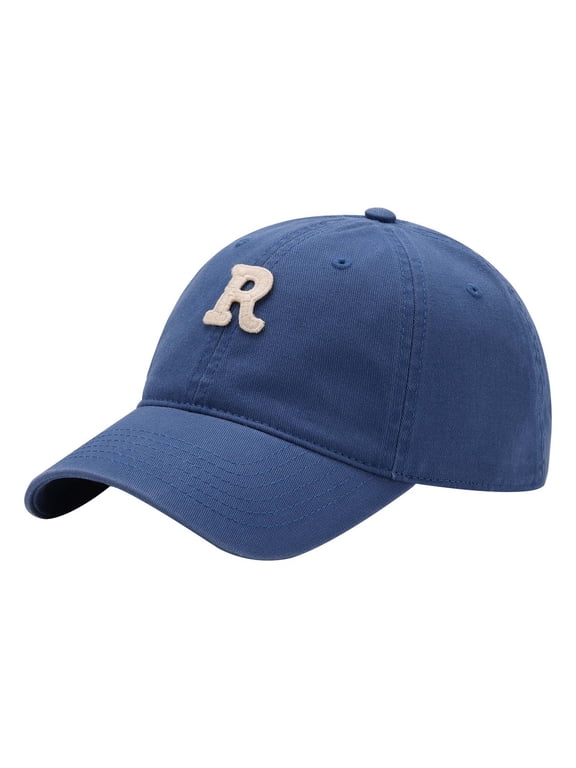 Letter R Baseball Cap Curved Brim Sunshade Wide Sun Protection Dad Hat Casual Outdoor Sports Cap Blue