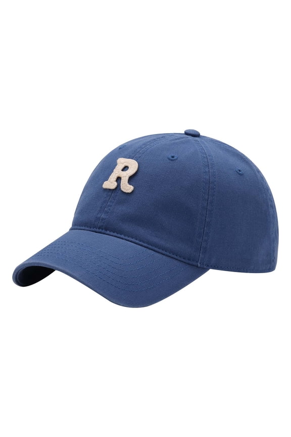 Letter R Baseball Cap Curved Brim Sunshade Wide Sun Protection Dad Hat Casual Outdoor Sports Cap Blue
