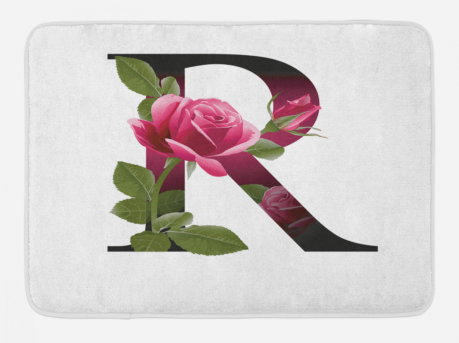 Letter R Capitalized Letter R Bath Mat, Capitalized R Symbol with Flower of Love Rose Nature ...