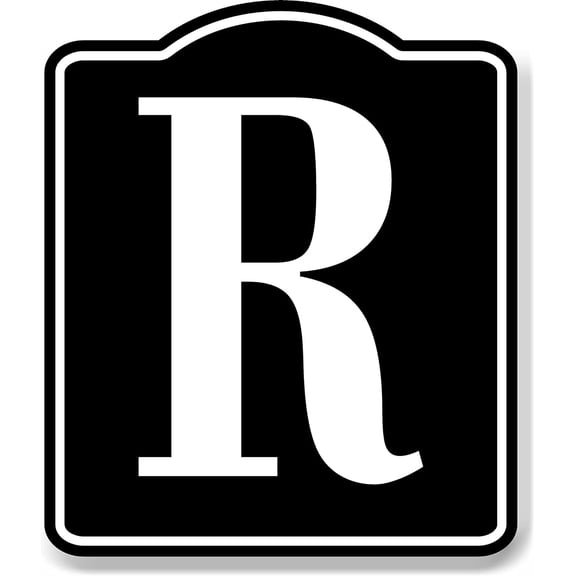 Letter R Bin Aisle Row Marker Label BLACK Aluminum Composite Sign, 8.5"x10"
