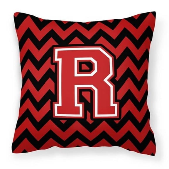 Letter R Chevron Black & Red Fabric Decorative Pillow - Black & Red - 14in. H x 3in. W x 14in. L