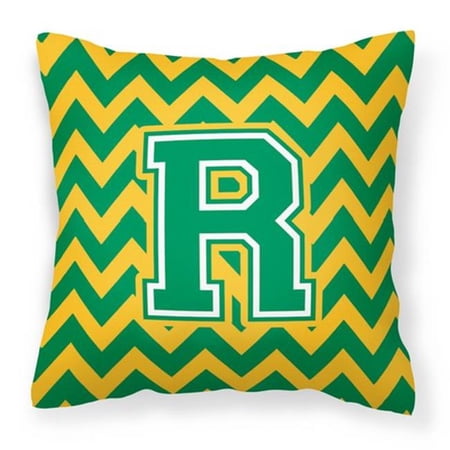 Letter R Chevron Green and Gold Fabric Decorative Pillow