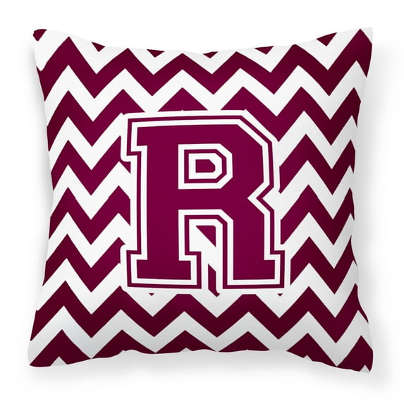 Letter R Chevron Maroon and White Fabric Decorative Pillow