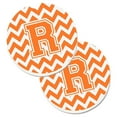 thumbnail image 1 of Letter R Chevron Orange & White Set of 2 Cup Holder Car Coaster, 1 of 1