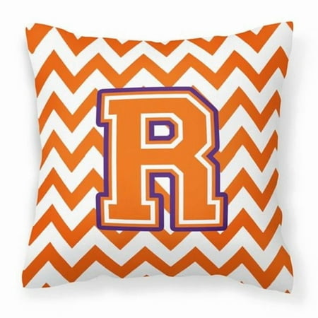 Letter R Chevron Orange and Regalia Fabric Decorative Pillow