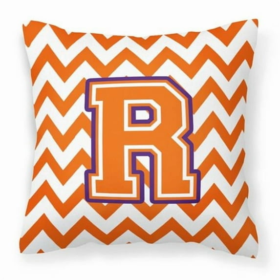 Letter R Chevron Orange and Regalia Fabric Decorative Pillow