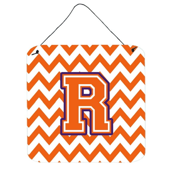 Letter R Chevron Orange and Regalia Wall or Door Hanging Prints