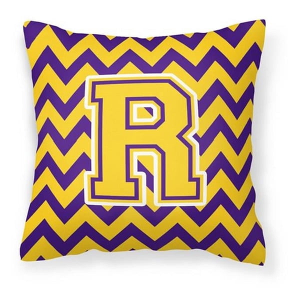 Letter R Chevron Purple & Gold Fabric Decorative Pillow - 14 x 3 x 14 in.
